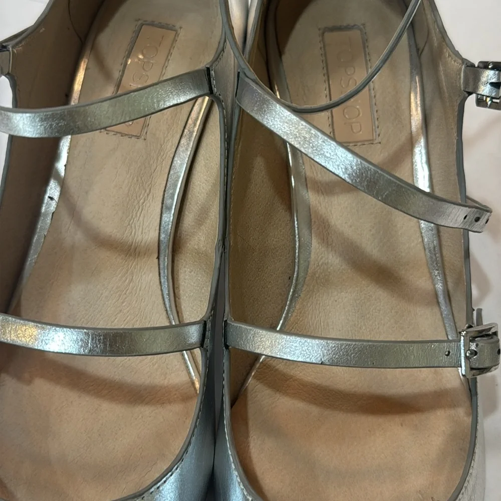 TOPSHOP Silver Pointy‎ Toe Block Heel Shoes Size 9.5/39